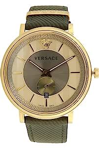 Versace Men Analog Quartz 2 Hand Watch with Leather Strap 